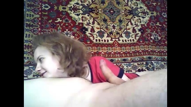 Beautiful Russian girl fuck on the background of the carpet