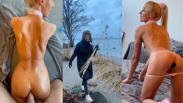 "From cold to hot 2" , POV of gorgeous blonde fucked from behind in the pussy and ass , Saliva Bunny