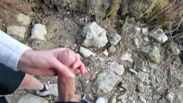 BEACH ADVENTURE, Public Cock flashing, Caught by a Runner and she makes me cum - Sheila Moore